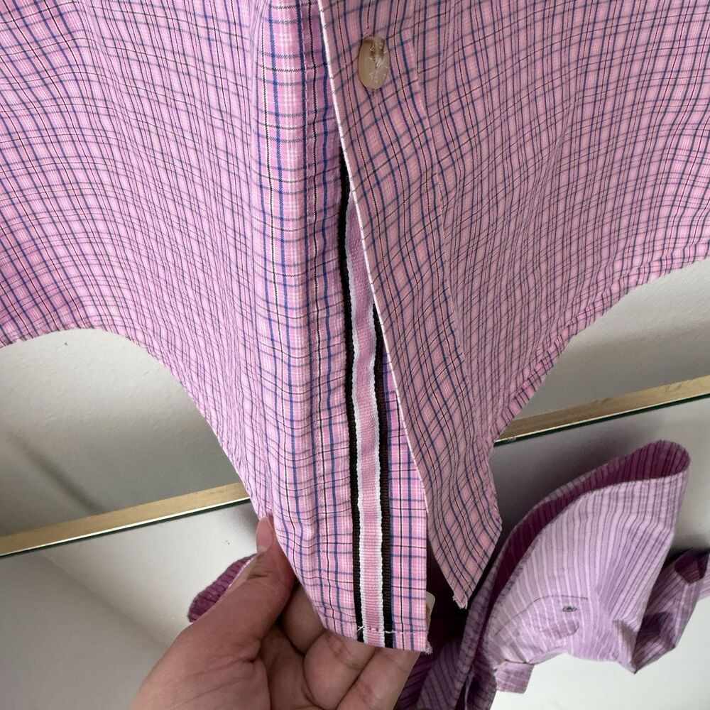 Ariat Pro Series Shirt Men L Pink Plaid Button Down Short Sleeve Chest Pocket - Picture 6 of 13